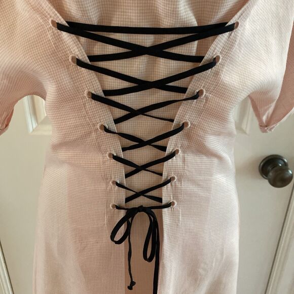 Marysia Resort Pink Micro Check Dress Lace Up Dress -Size XS - Picture 3 of 15